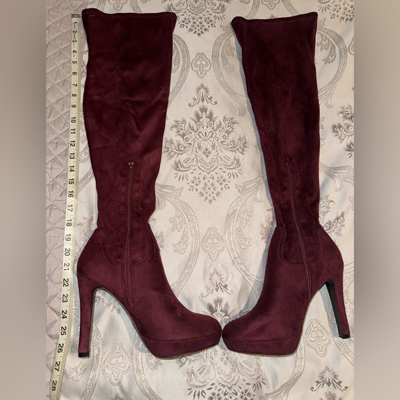 Women’s 8.5 Thigh High Over The Knee Platform Stiletto Heel, Wine Red Color - Picture 2 of 8